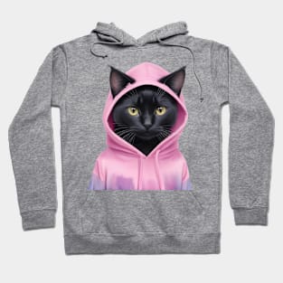 Black cat wearing pink hoodies Hoodie